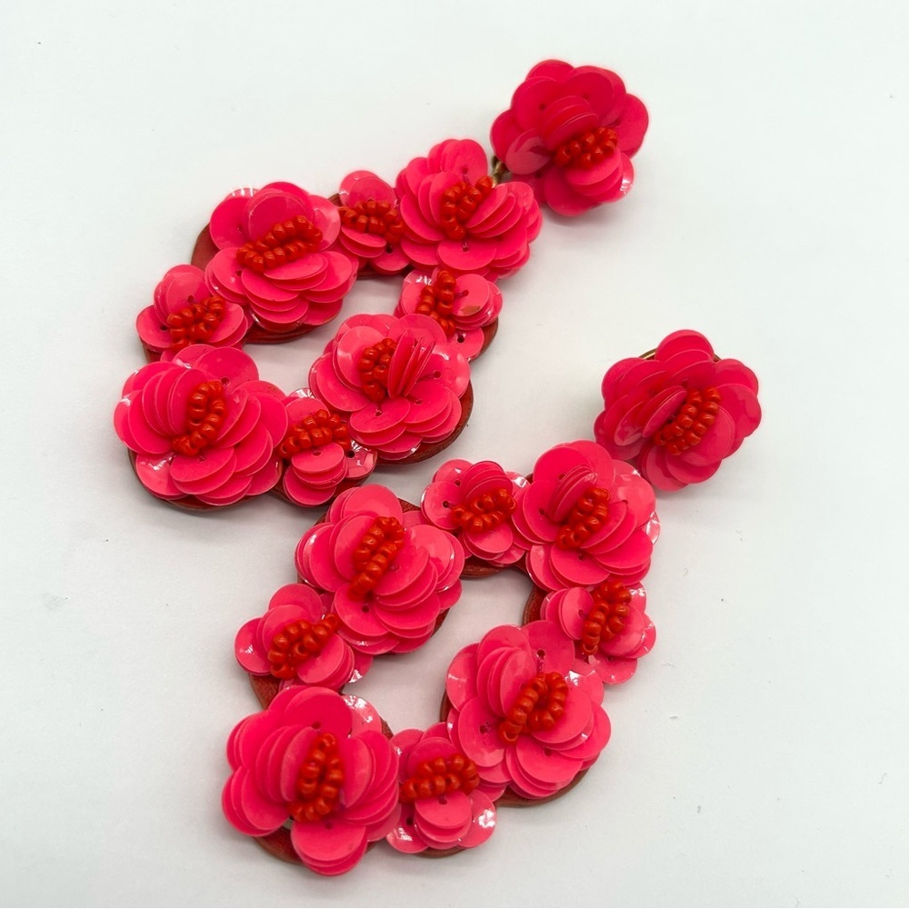 J. Crew Bright Pink Sequin Leather Back Earrings